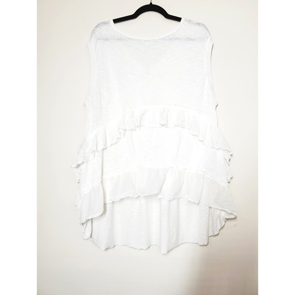 Free People Claire Tee Tunic Top Eyelet Ruffle Tiered Womens Small Oversized - Picture 11 of 16